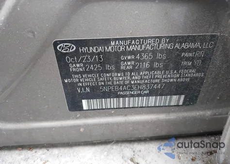 2014 Hyundai Sonata Gls z USA, uszkodzony, nr VIN 5NPEB4AC3EH837447
